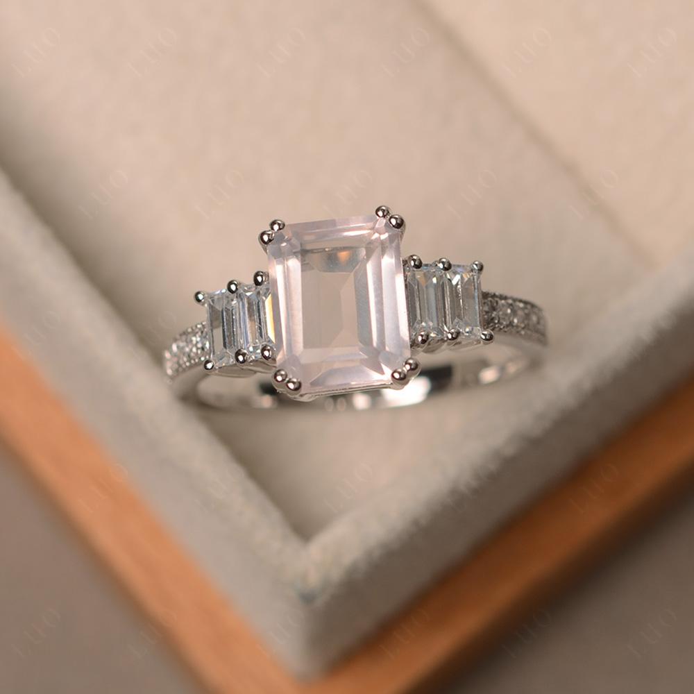 Double Prong Emerald Cut Rose Quartz Ring - LUO Jewelry 