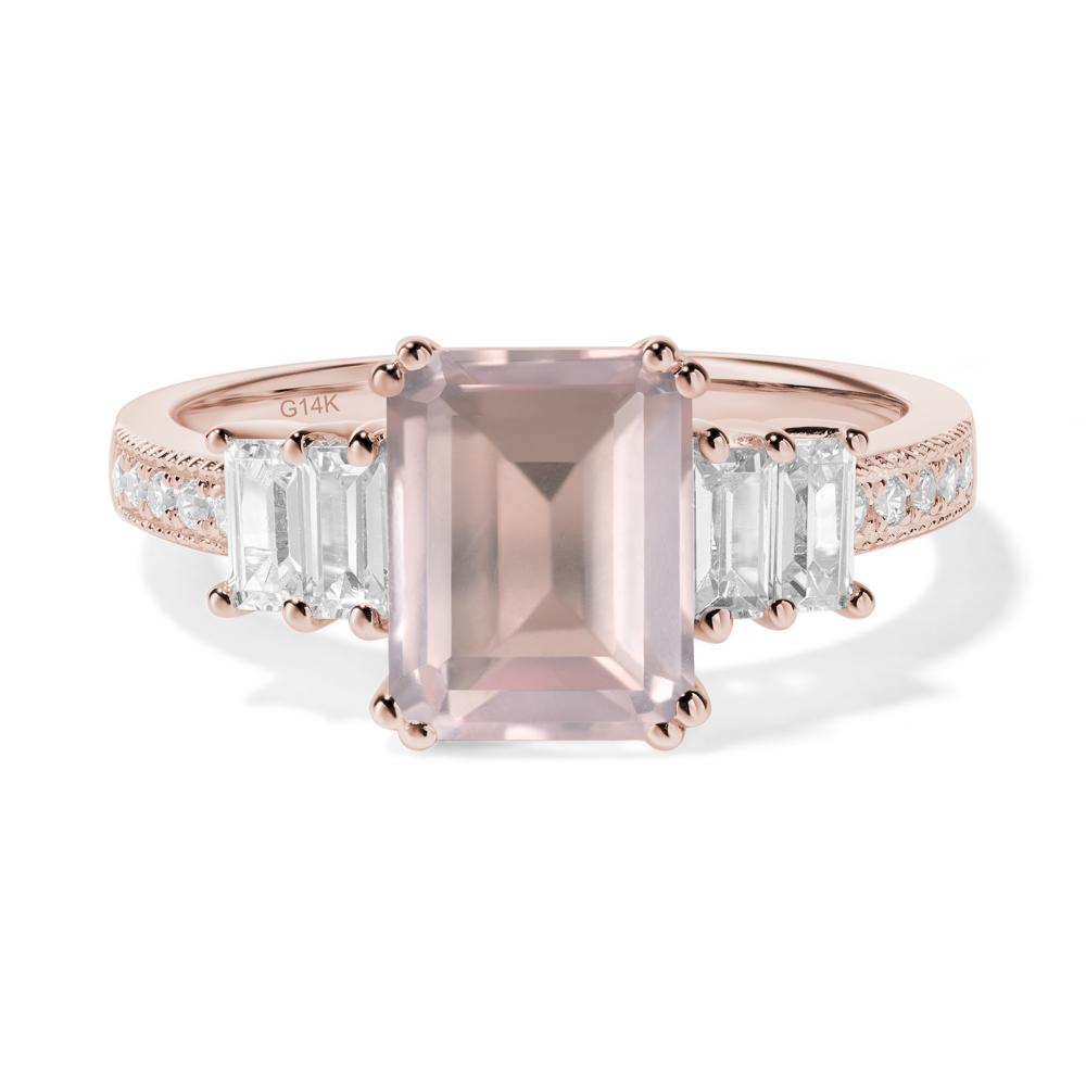 Double Prong Emerald Cut Rose Quartz Ring - LUO Jewelry #metal_14k rose gold