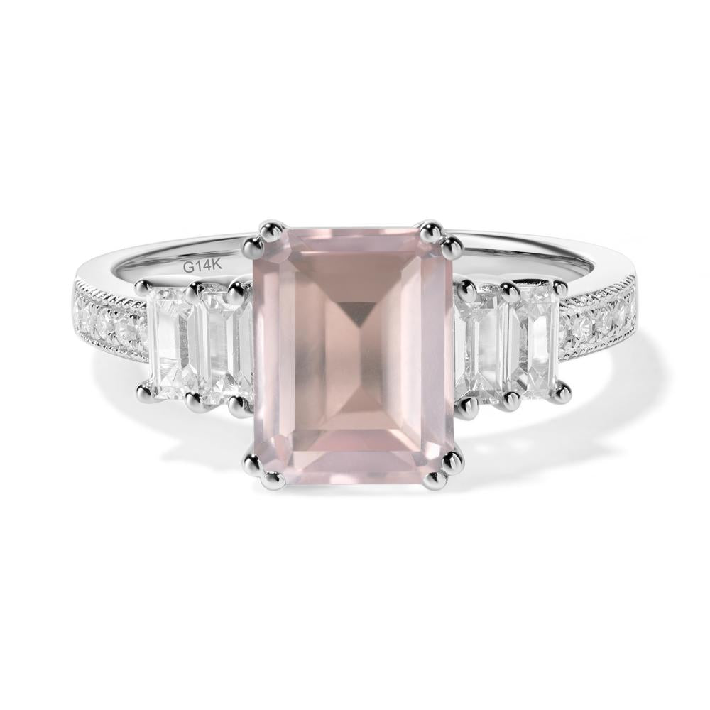 Double Prong Emerald Cut Rose Quartz Ring - LUO Jewelry #metal_14k white gold