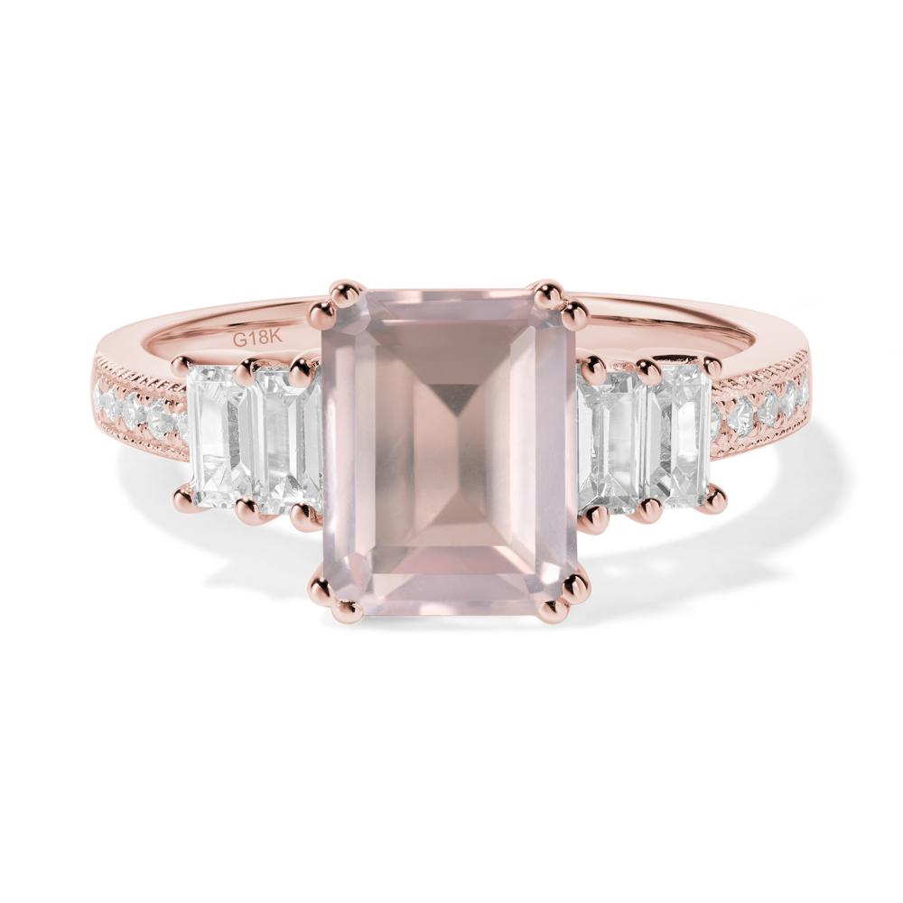 Double Prong Emerald Cut Rose Quartz Ring - LUO Jewelry #metal_18k rose gold