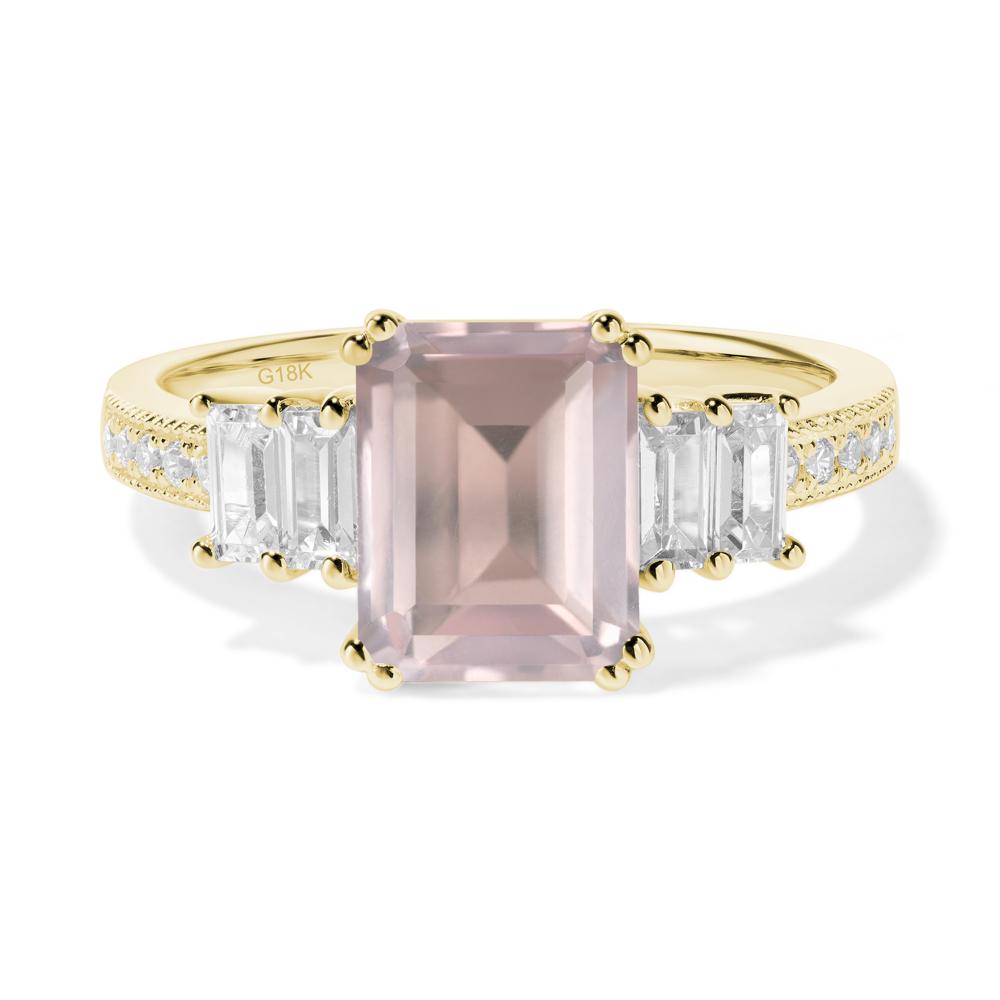 Double Prong Emerald Cut Rose Quartz Ring - LUO Jewelry #metal_18k yellow gold