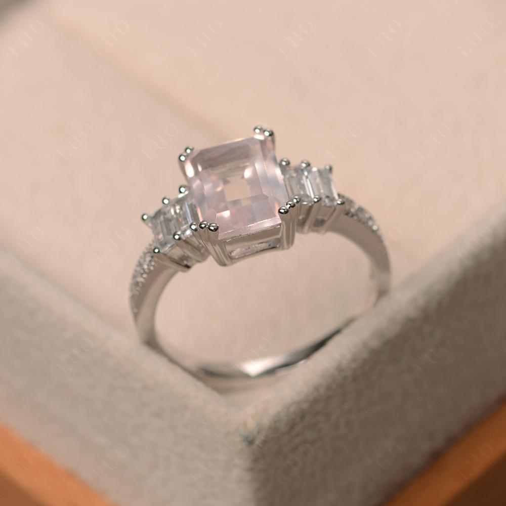 Double Prong Emerald Cut Rose Quartz Ring - LUO Jewelry 