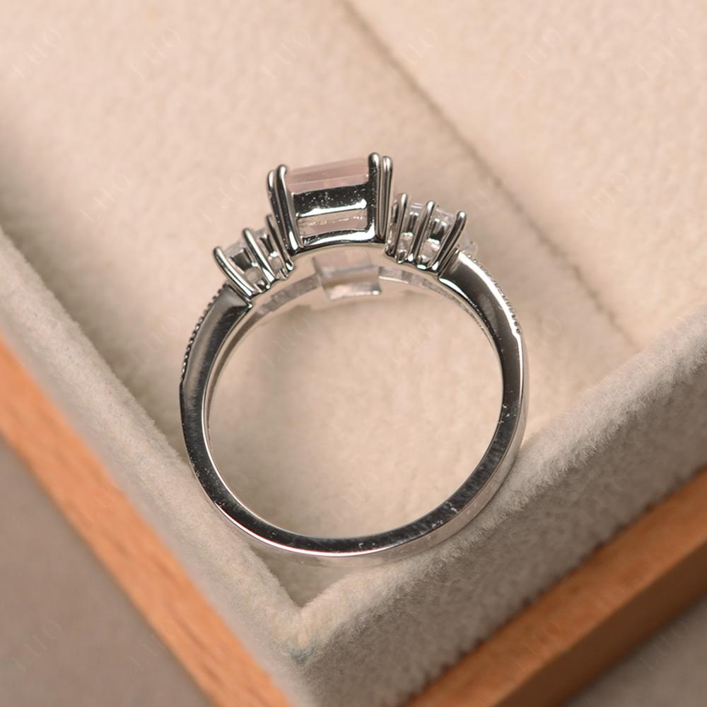 Double Prong Emerald Cut Rose Quartz Ring - LUO Jewelry 