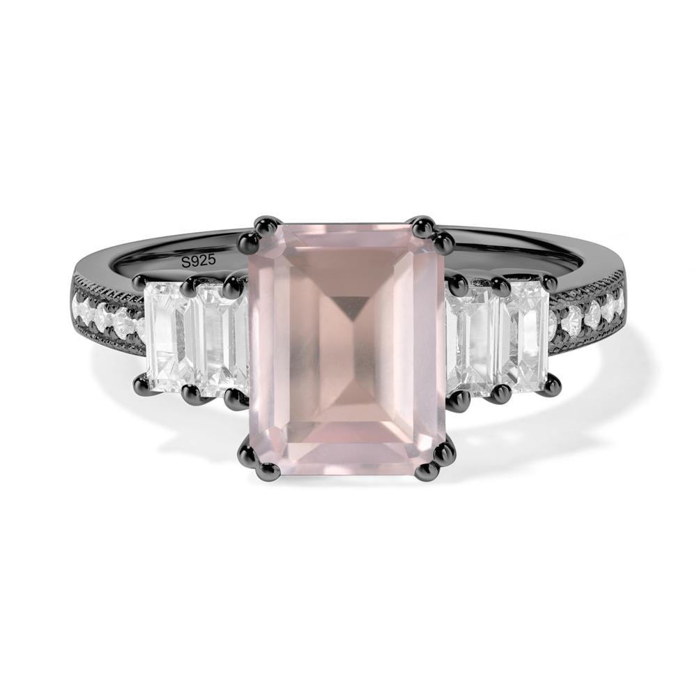 Double Prong Emerald Cut Rose Quartz Ring - LUO Jewelry #metal_black finish sterling silver