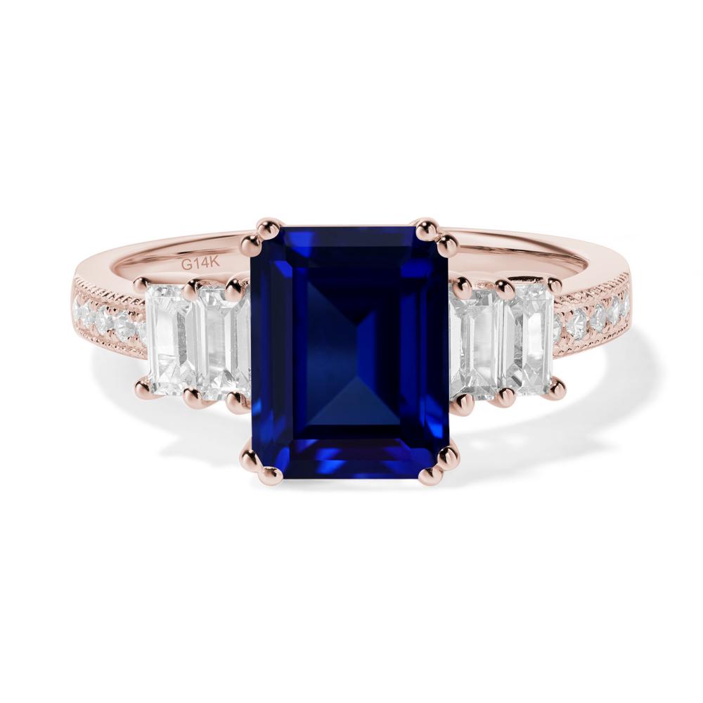 Emerald Cut Sapphire Milgrain Ring - LUO Jewelry #metal_14k rose gold