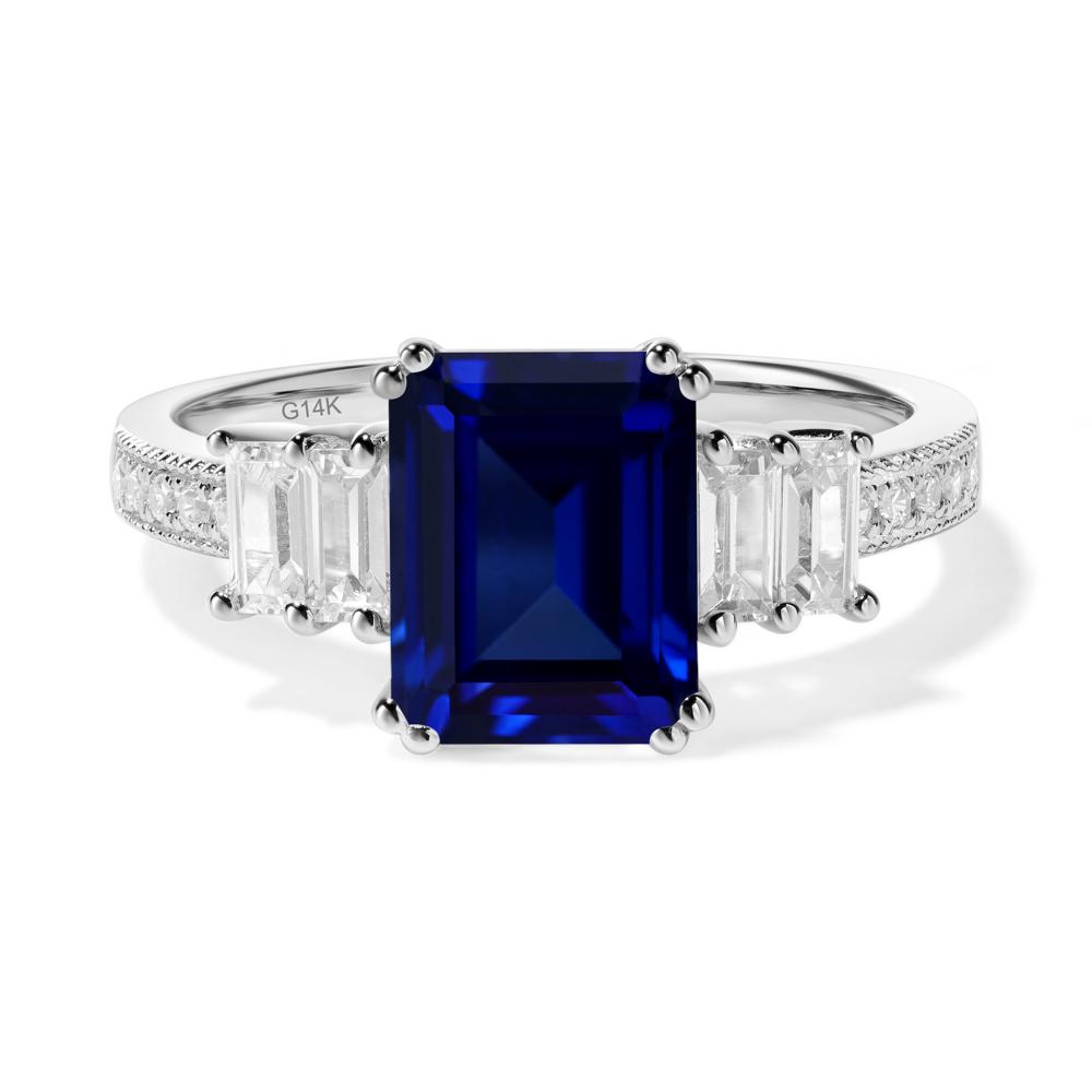 Emerald Cut Sapphire Milgrain Ring - LUO Jewelry #metal_14k white gold