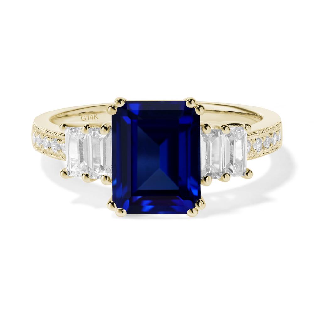 Emerald Cut Sapphire Milgrain Ring - LUO Jewelry #metal_14k yellow gold