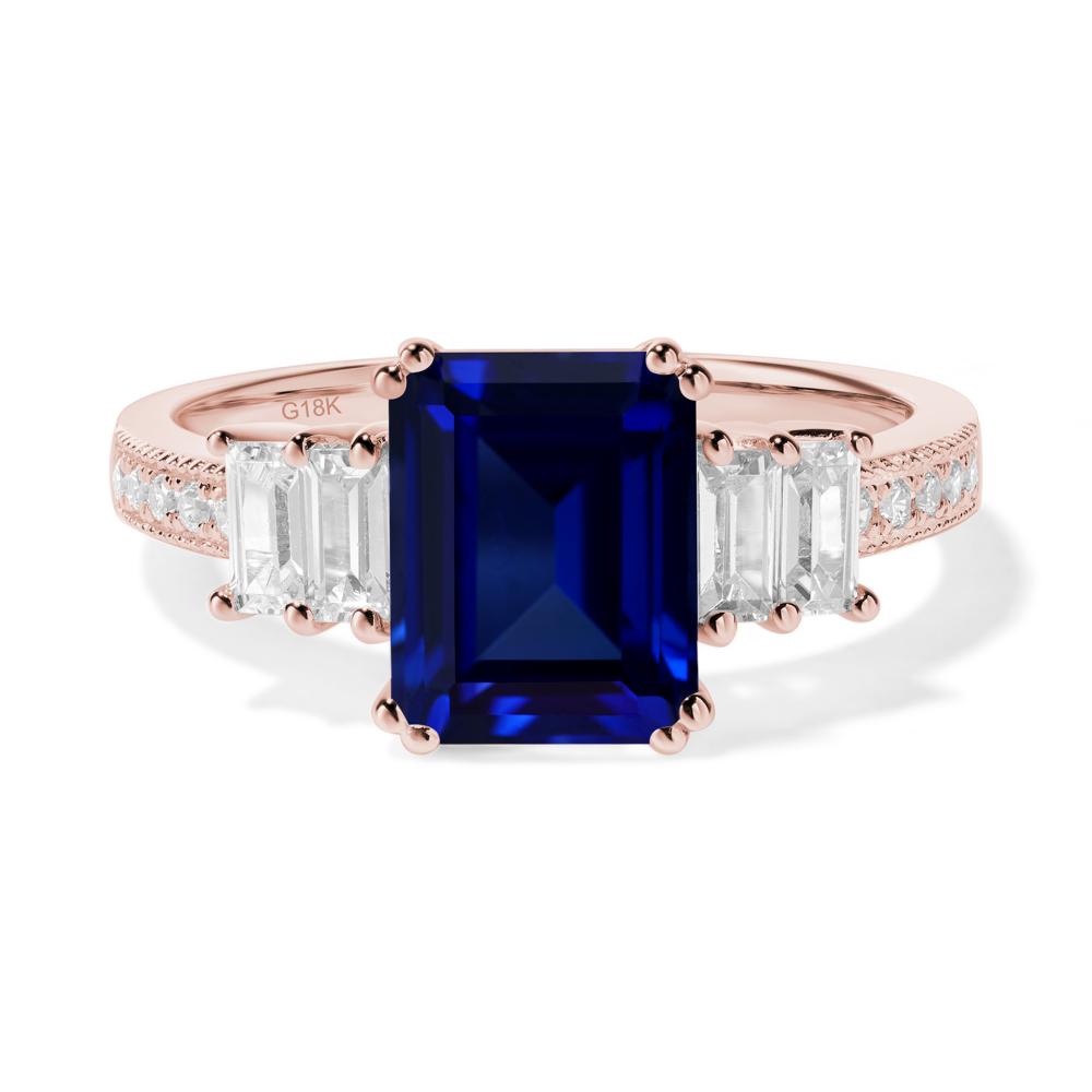 Emerald Cut Sapphire Milgrain Ring - LUO Jewelry #metal_18k rose gold