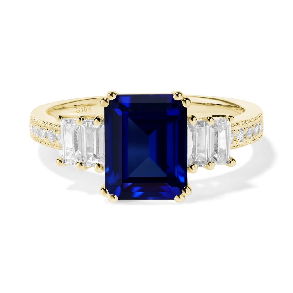 Emerald Cut Sapphire Milgrain Ring - LUO Jewelry #metal_18k yellow gold