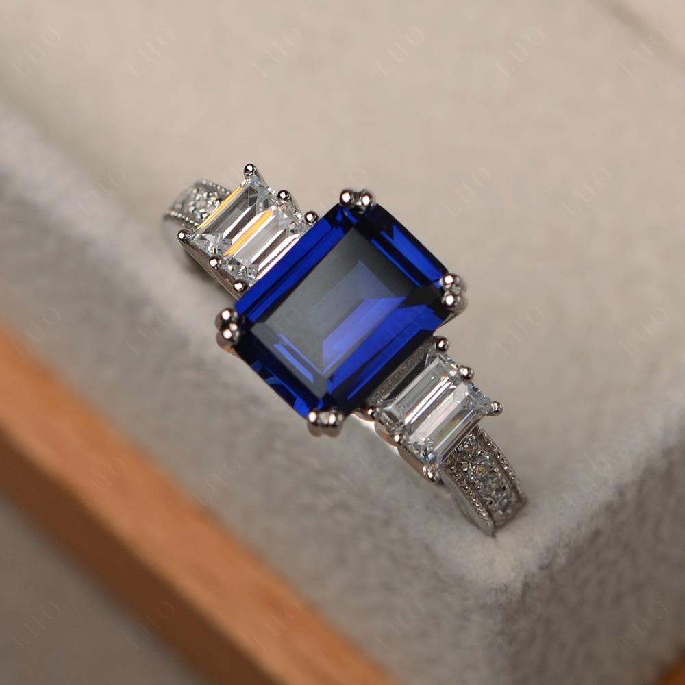 Emerald Cut Sapphire Milgrain Ring - LUO Jewelry 