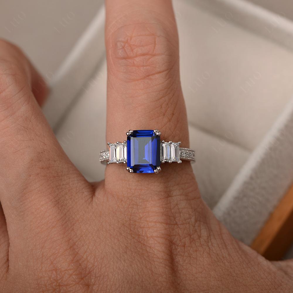 Emerald Cut Sapphire Milgrain Ring - LUO Jewelry 