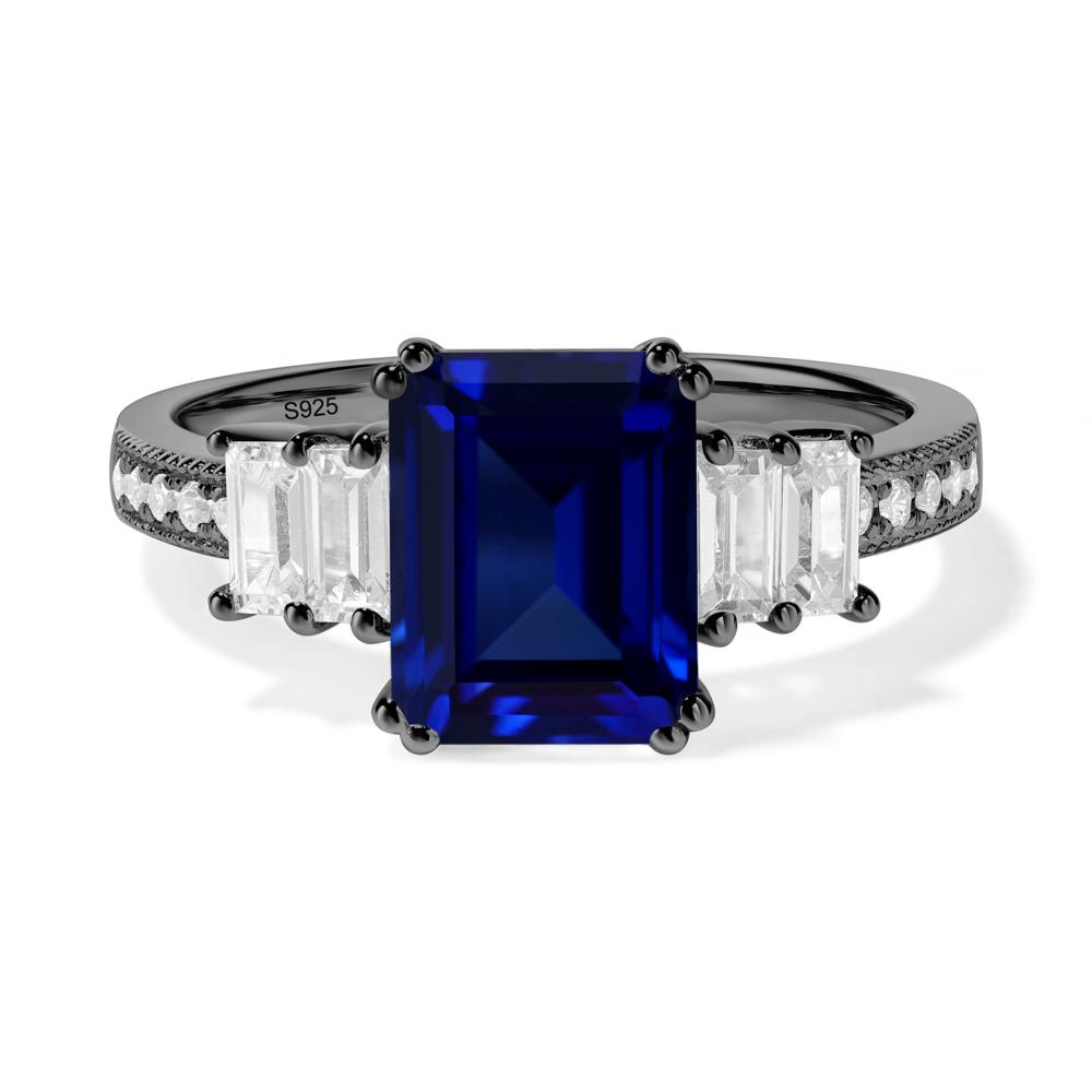 Emerald Cut Sapphire Milgrain Ring - LUO Jewelry #metal_black finish sterling silver