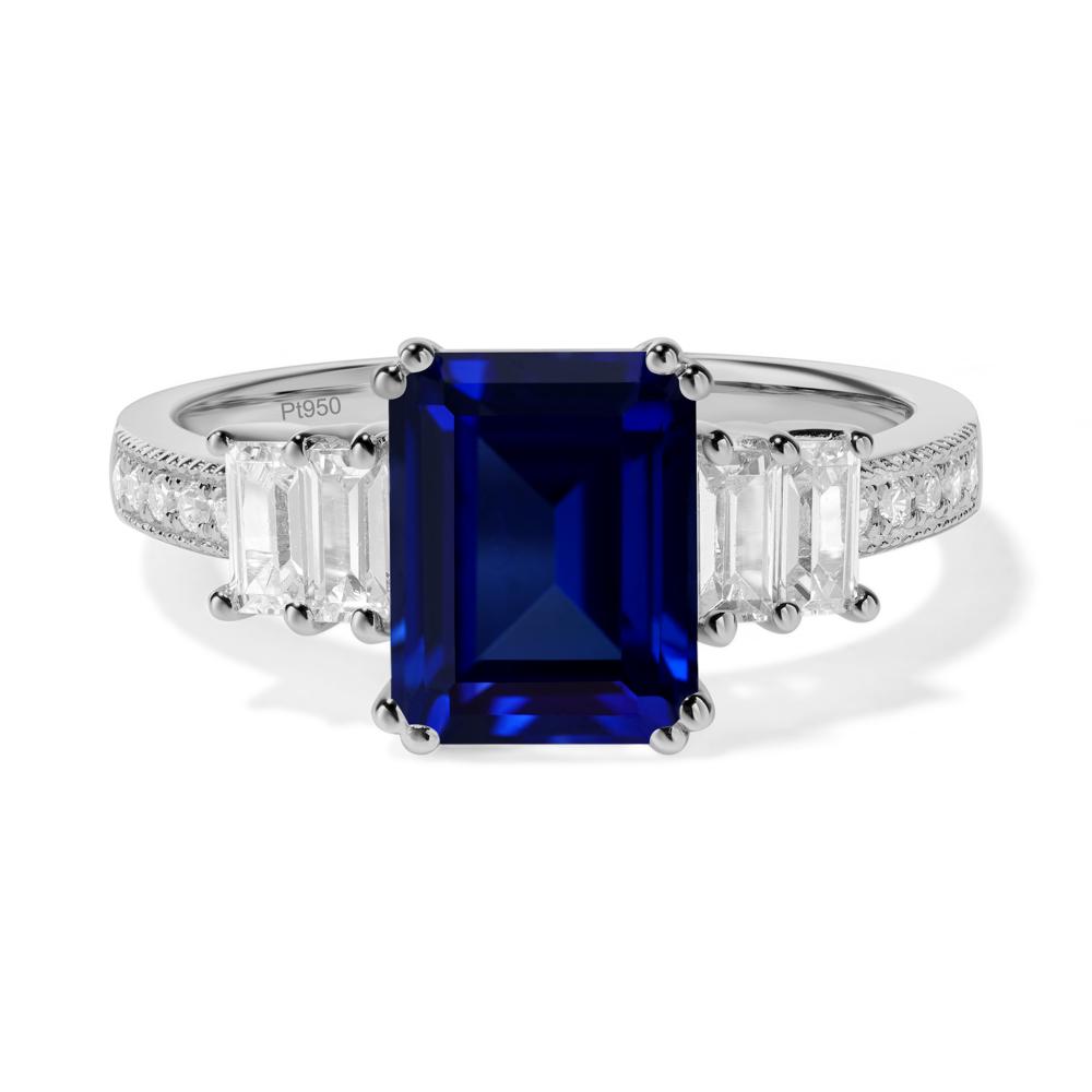 Emerald Cut Sapphire Milgrain Ring - LUO Jewelry #metal_platinum