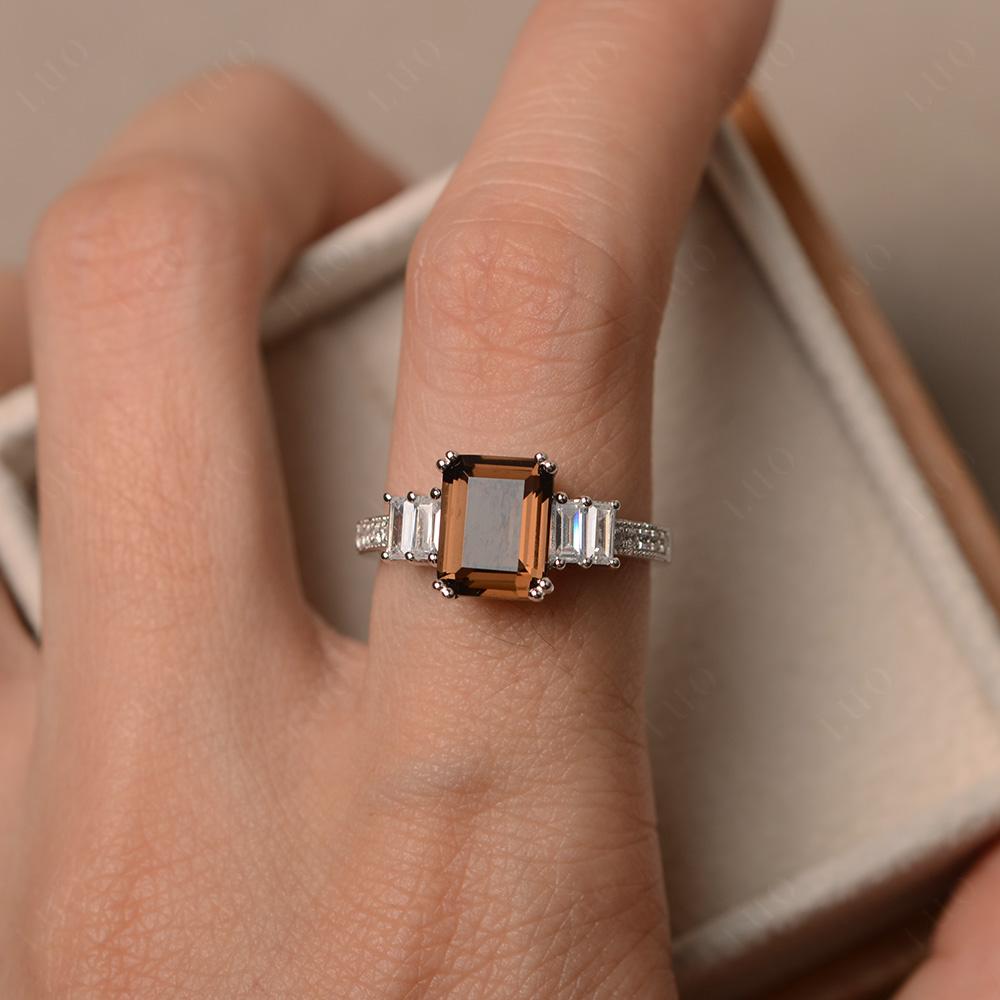 Smoky Quartz Double Prong Engagement Ring - LUO Jewelry 