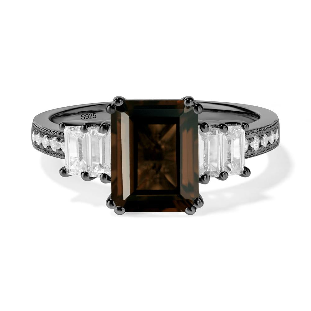 Smoky Quartz Double Prong Engagement Ring - LUO Jewelry #metal_black finish sterling silver