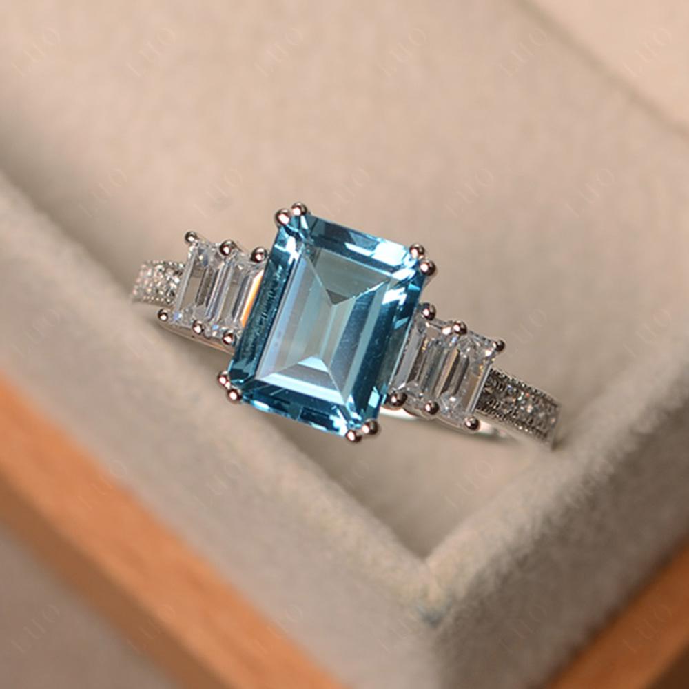 Emerald Cut Swiss Blue Topaz Milgrain Ring - LUO Jewelry 