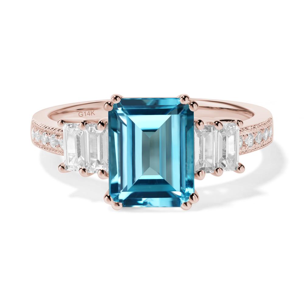 Emerald Cut Swiss Blue Topaz Milgrain Ring - LUO Jewelry #metal_14k rose gold