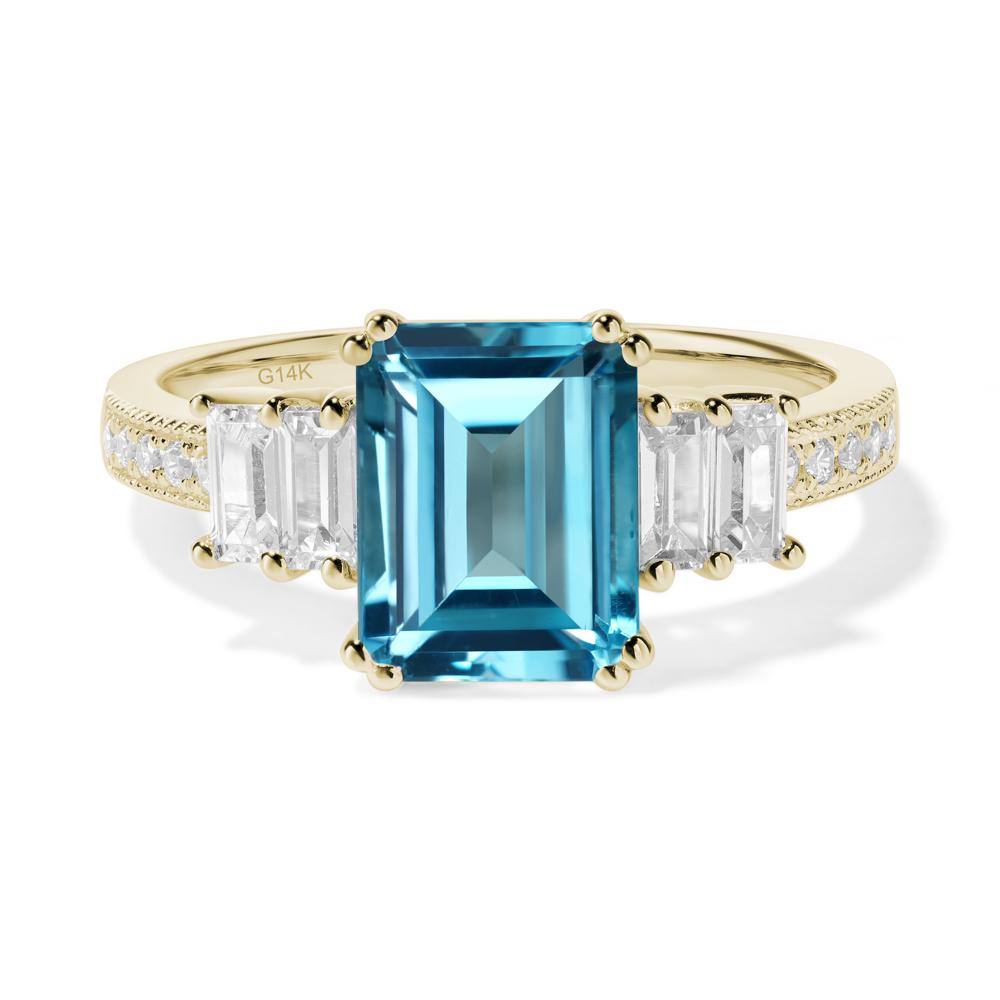 Emerald Cut Swiss Blue Topaz Milgrain Ring - LUO Jewelry #metal_14k yellow gold