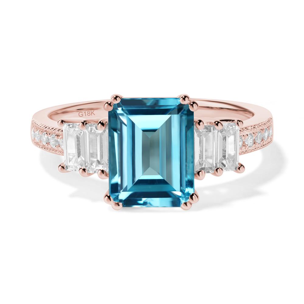 Emerald Cut Swiss Blue Topaz Milgrain Ring - LUO Jewelry #metal_18k rose gold