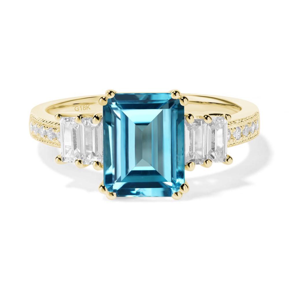 Emerald Cut Swiss Blue Topaz Milgrain Ring - LUO Jewelry #metal_18k yellow gold