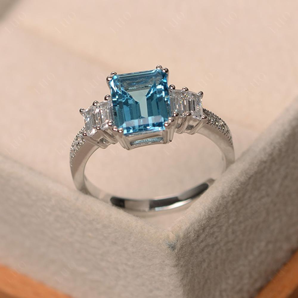 Emerald Cut Swiss Blue Topaz Milgrain Ring - LUO Jewelry 