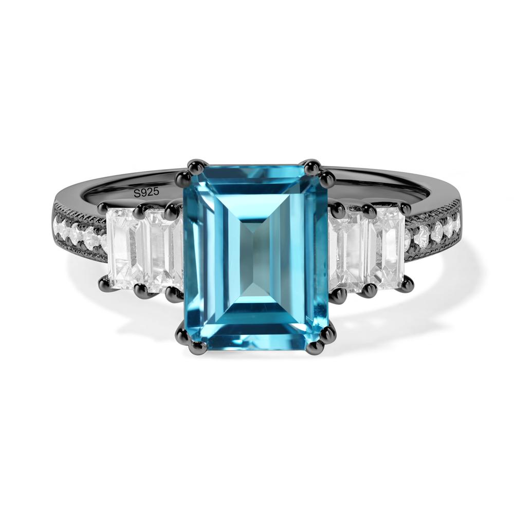 Emerald Cut Swiss Blue Topaz Milgrain Ring - LUO Jewelry #metal_black finish sterling silver