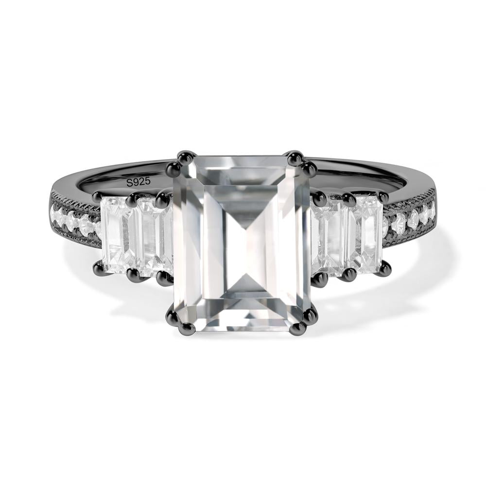 White Topaz Double Prong Engagement Ring - LUO Jewelry #metal_black finish sterling silver