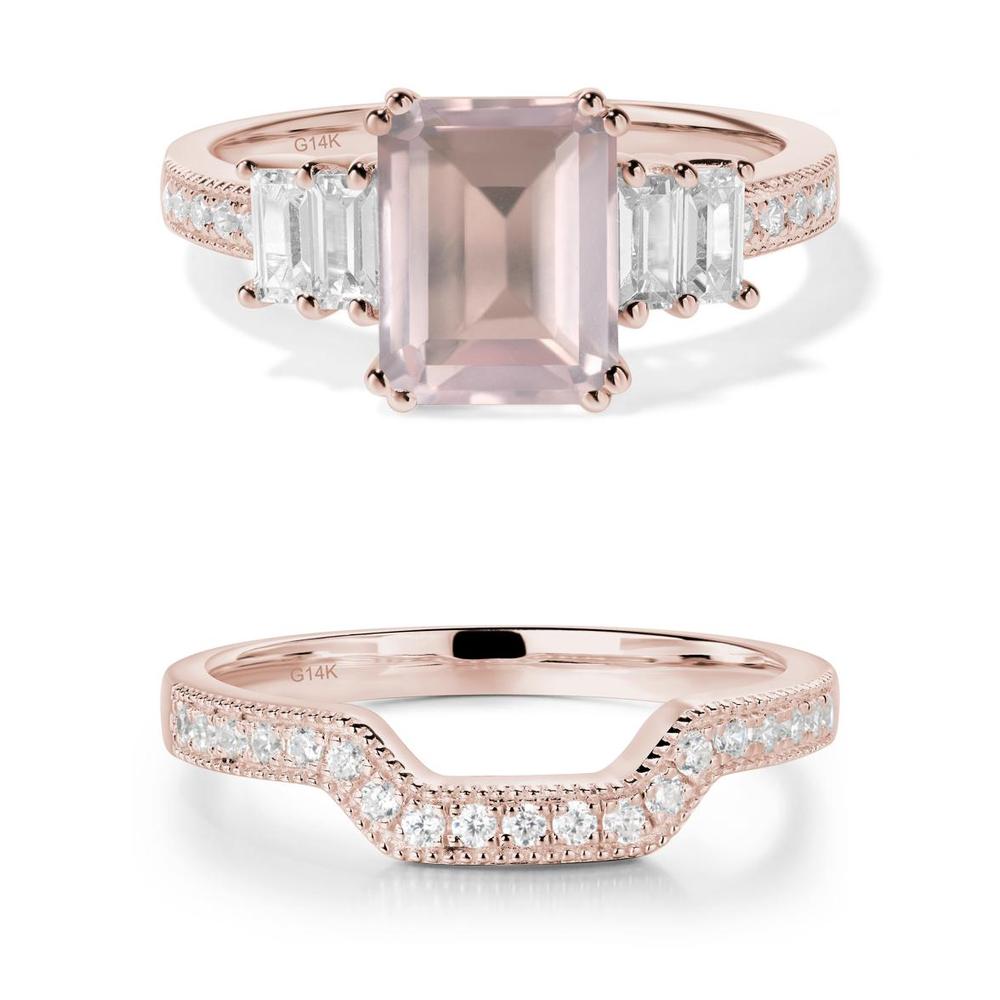 Double Prong Emerald Cut Rose Quartz Ring - LUO Jewelry #metal_xxxxx