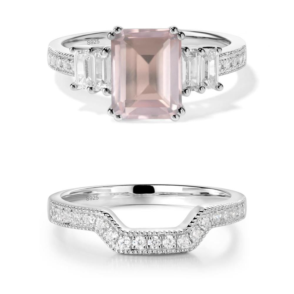 Double Prong Emerald Cut Rose Quartz Ring - LUO Jewelry #metal_xxxxx