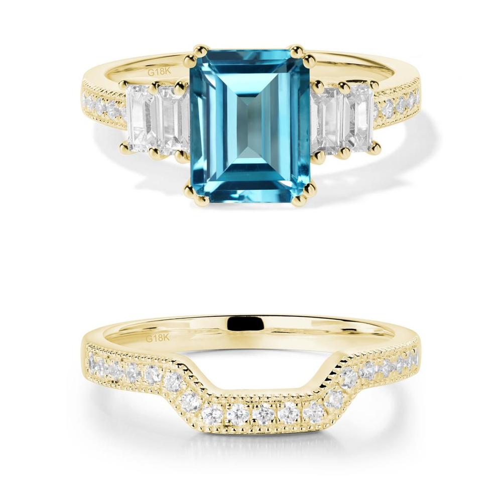 Emerald Cut Swiss Blue Topaz Milgrain Ring - LUO Jewelry #metal_xxxxx