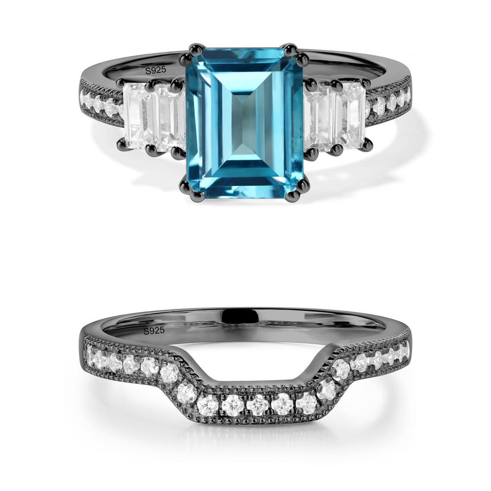 Emerald Cut Swiss Blue Topaz Milgrain Ring - LUO Jewelry #metal_xxxxx