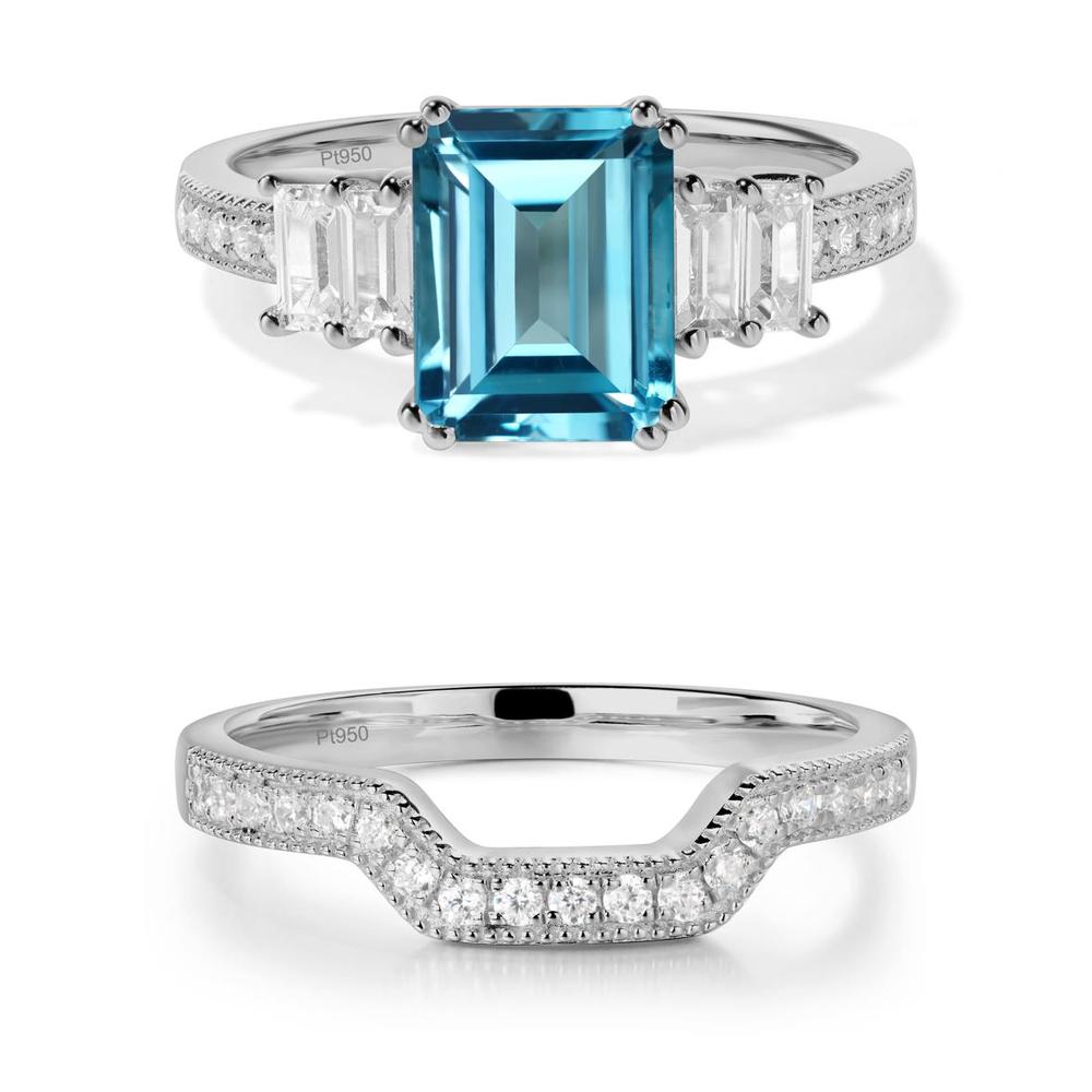 Emerald Cut Swiss Blue Topaz Milgrain Ring - LUO Jewelry #metal_xxxxx