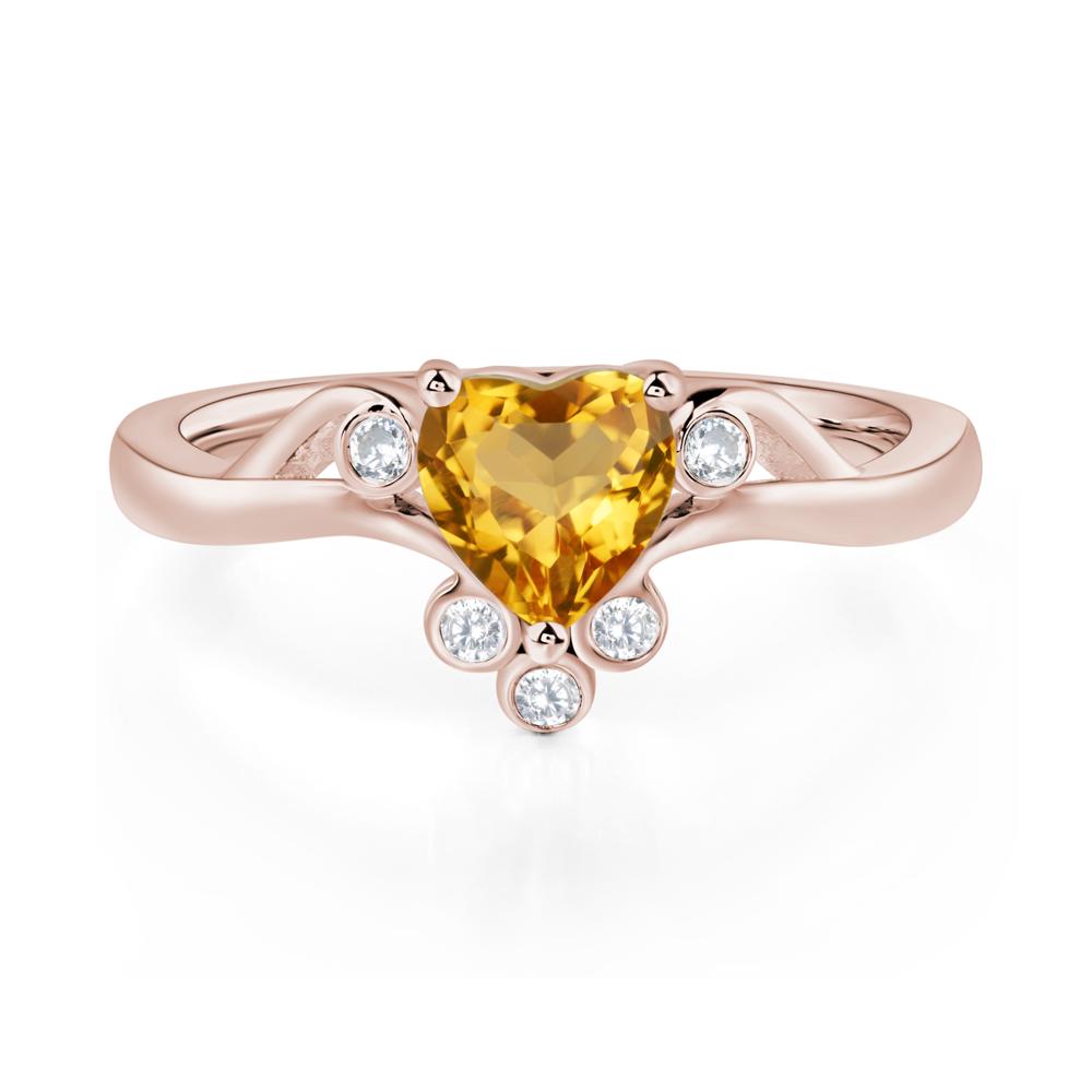 Heart Shaped Citrine Wave Ring - LUO Jewelry #metal_14k rose gold