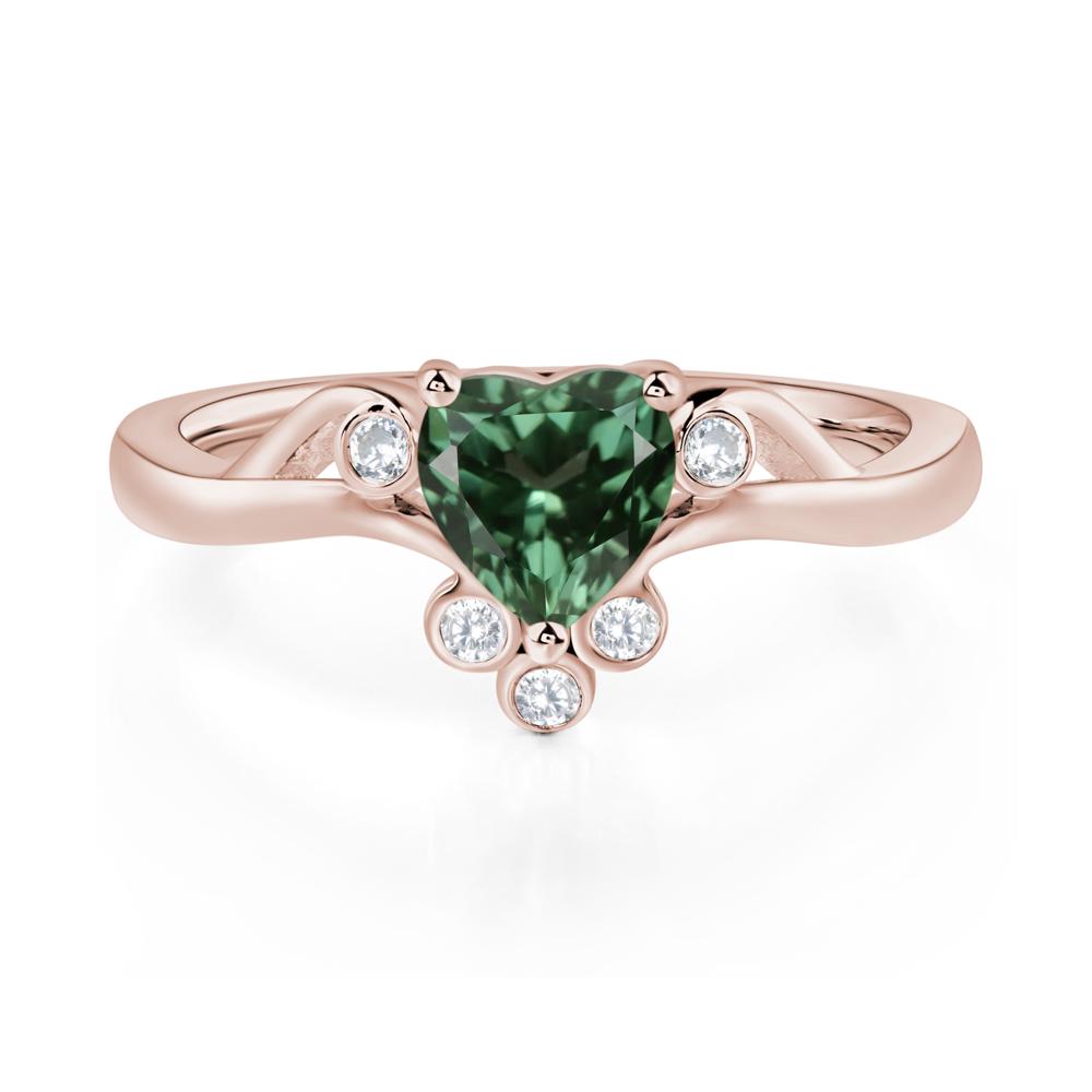 Heart Shaped Green Sapphire Wave Ring - LUO Jewelry #metal_14k rose gold