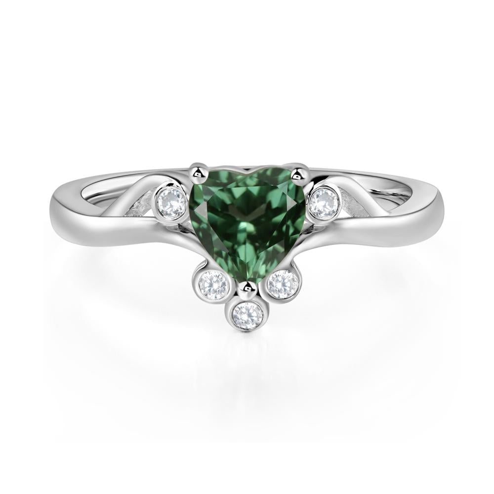 Heart Shaped Green Sapphire Wave Ring - LUO Jewelry #metal_14k white gold