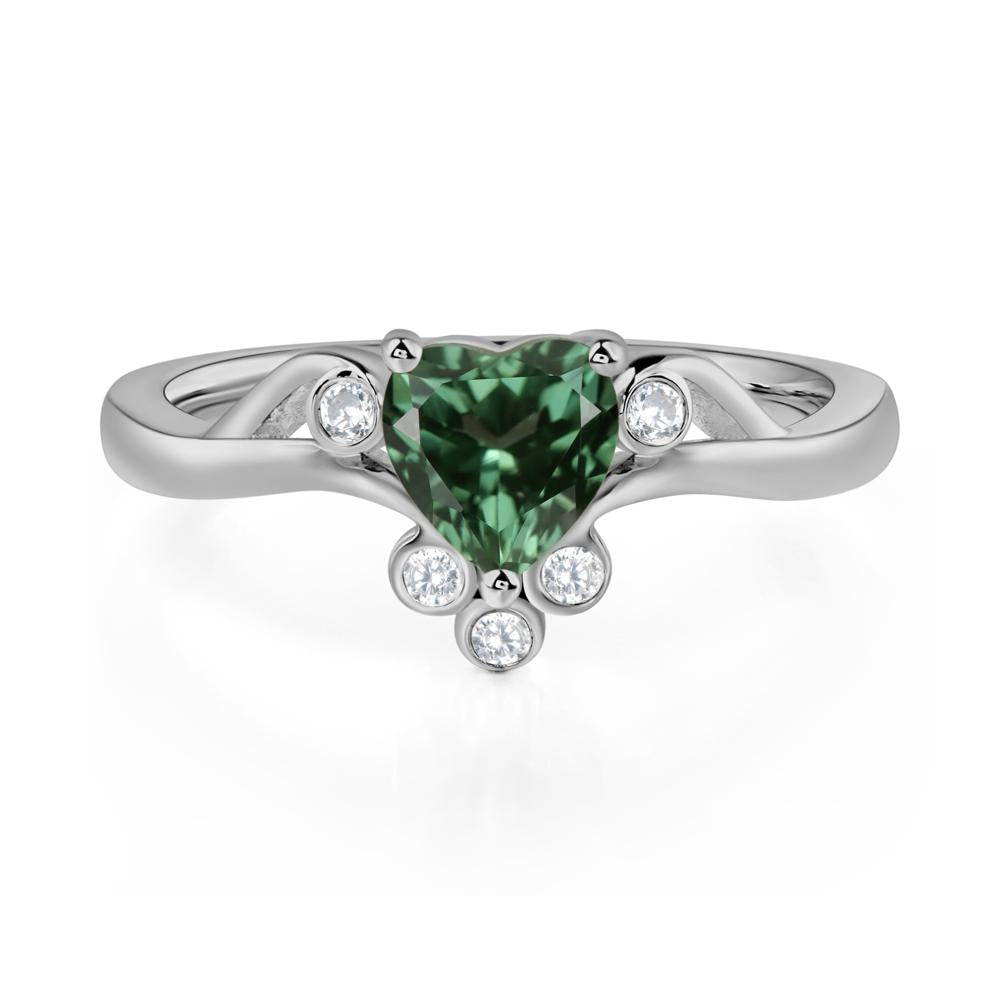 Heart Shaped Green Sapphire Wave Ring - LUO Jewelry #metal_platinum