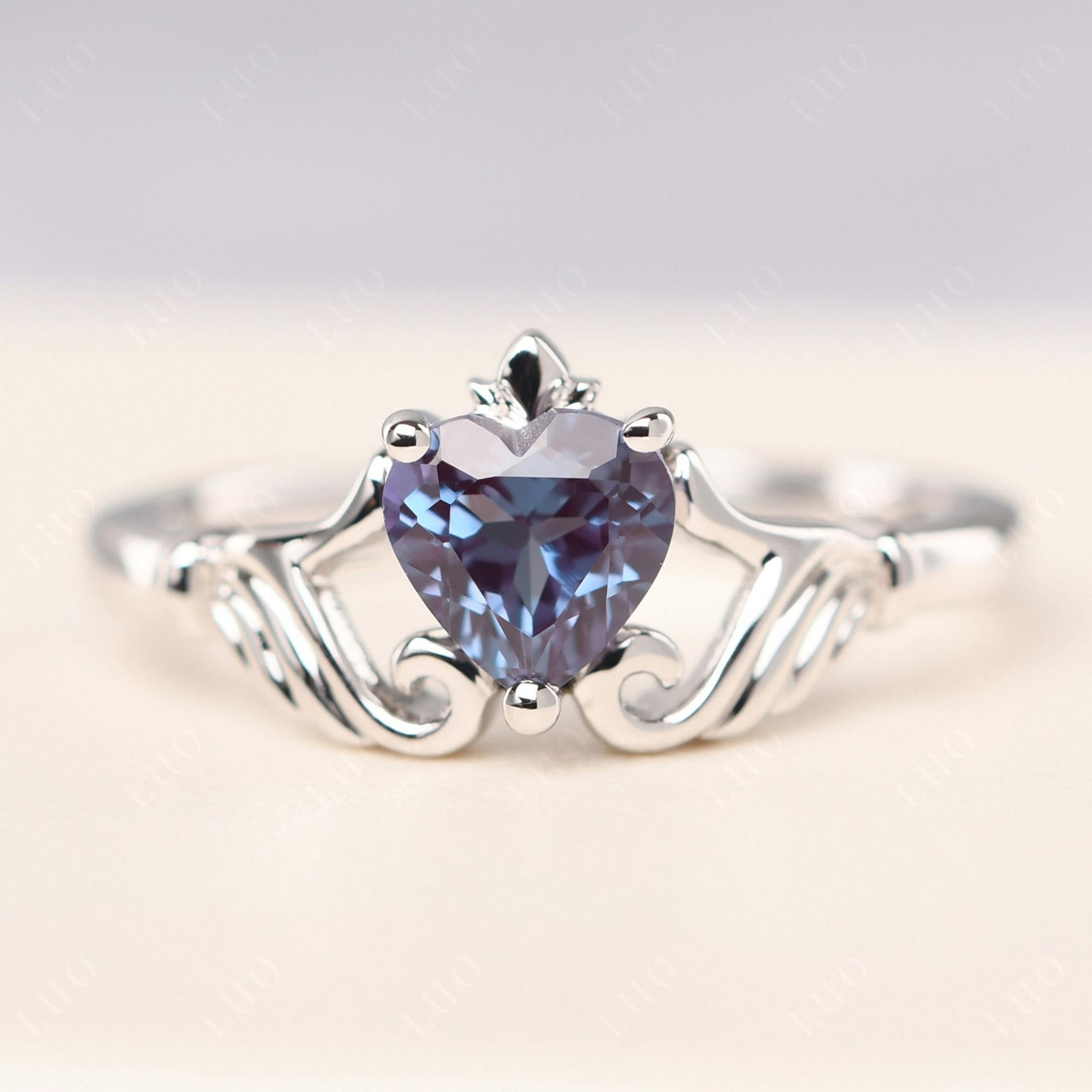 Heart Shaped Alexandrite Claddagh Ring - LUO Jewelry 