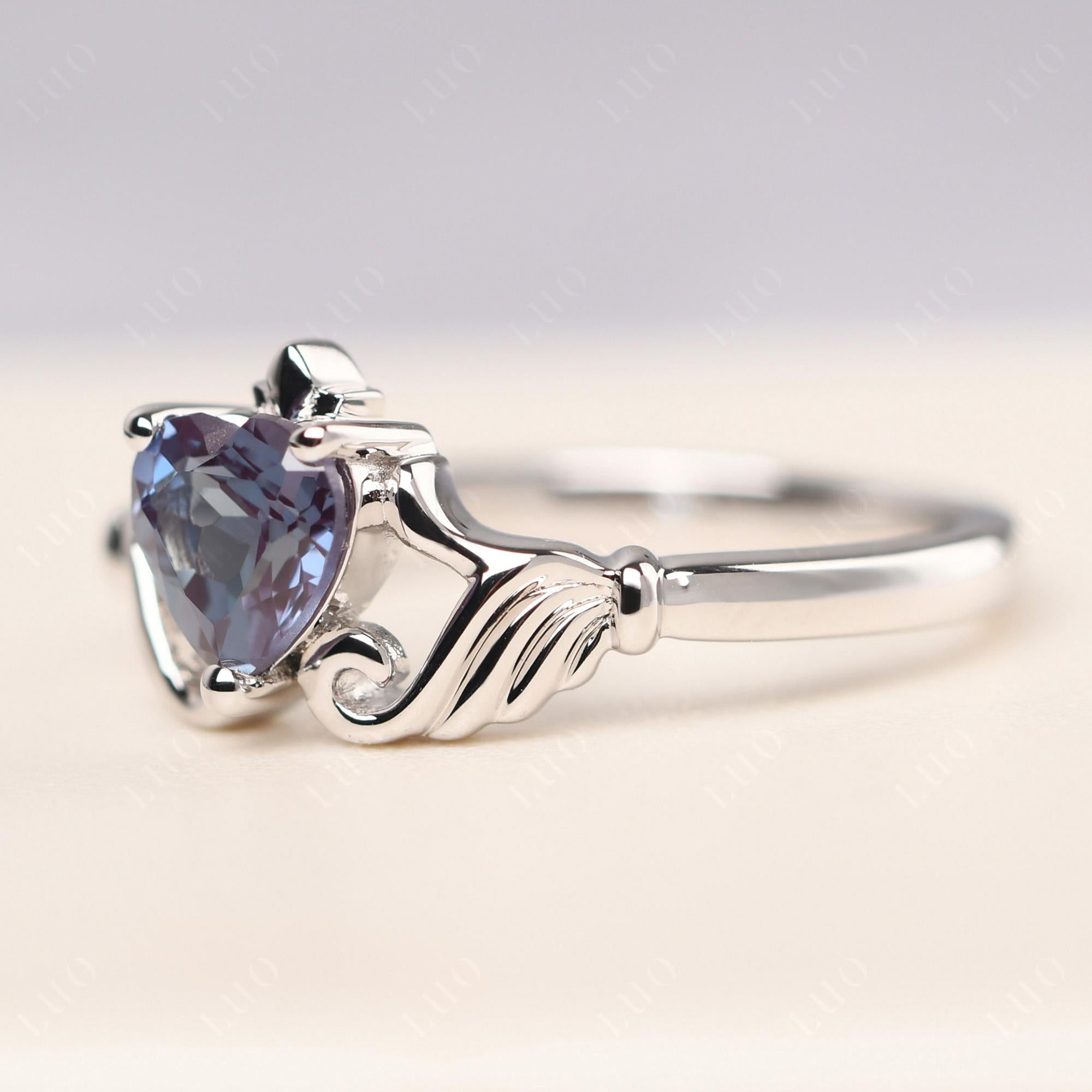 Heart Shaped Alexandrite Claddagh Ring - LUO Jewelry 