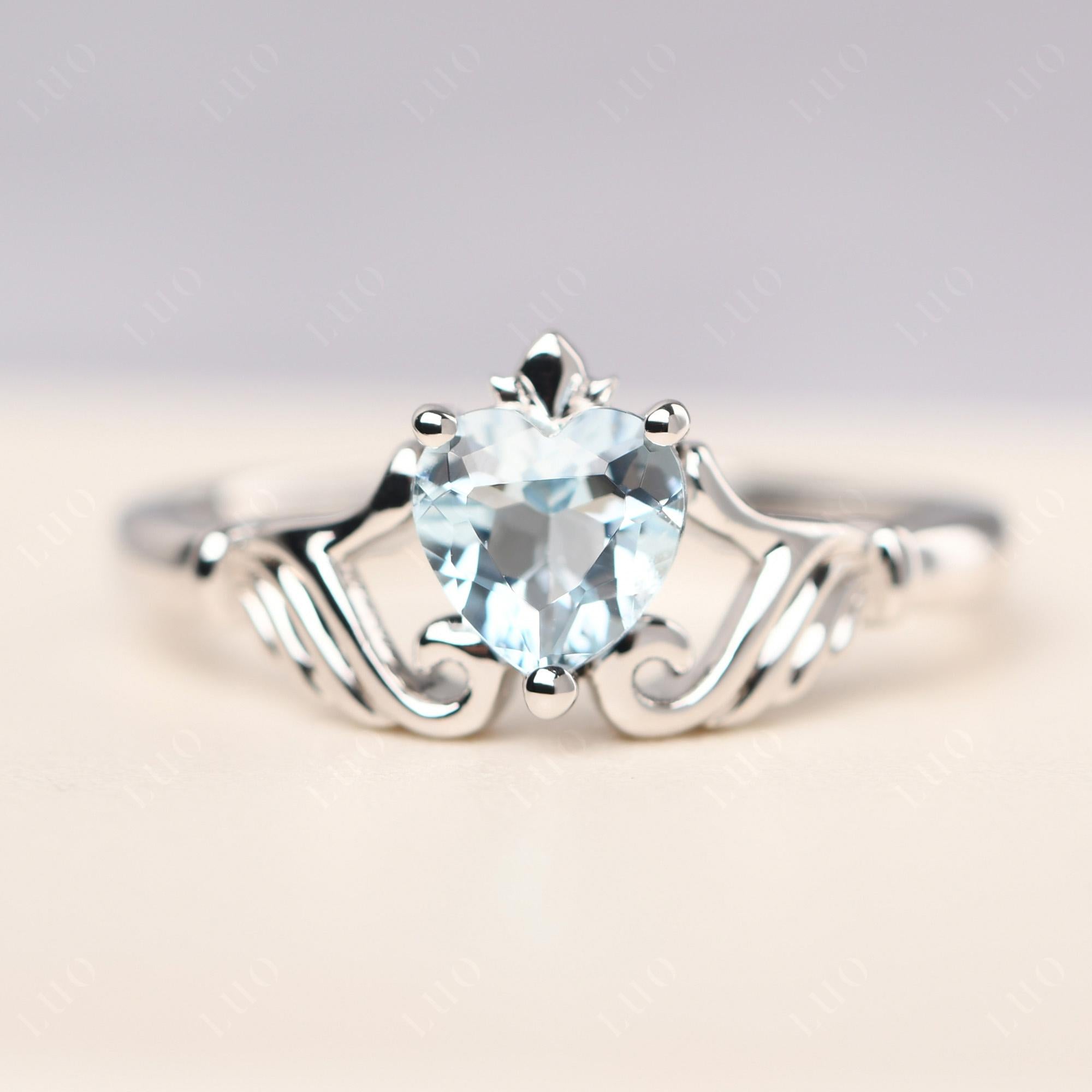 Aquamarine Claddagh Engagement Ring - LUO Jewelry 