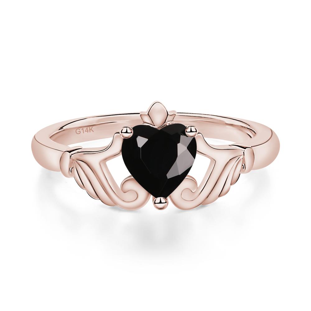 Black Spinel Women's Claddagh Ring - LUO Jewelry #metal_14k rose gold