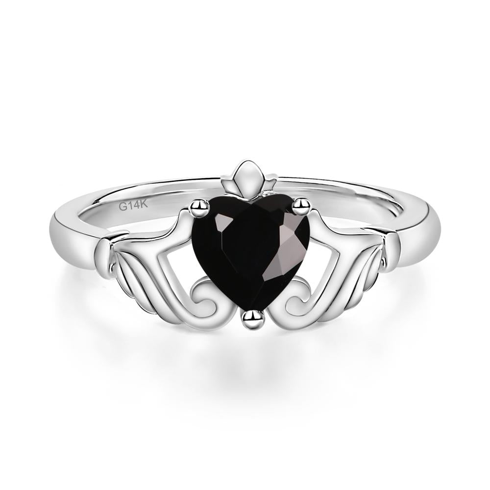 Black Spinel Women's Claddagh Ring - LUO Jewelry #metal_14k white gold