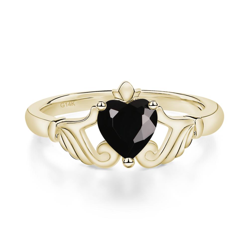 Black Spinel Women's Claddagh Ring - LUO Jewelry #metal_14k yellow gold