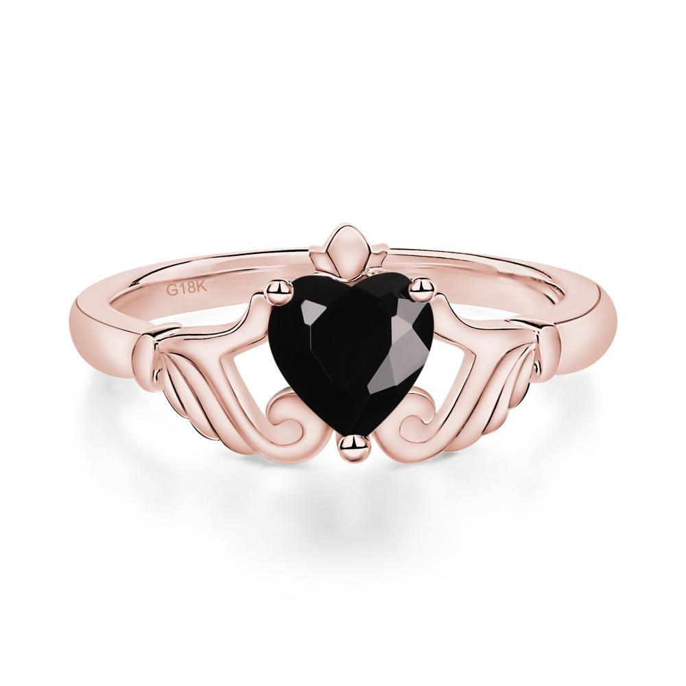 Black Spinel Women's Claddagh Ring - LUO Jewelry #metal_18k rose gold