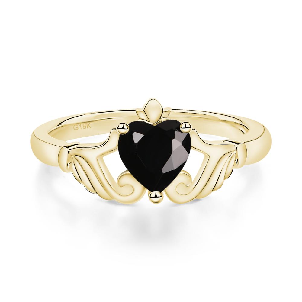 Black Spinel Women's Claddagh Ring - LUO Jewelry #metal_18k yellow gold