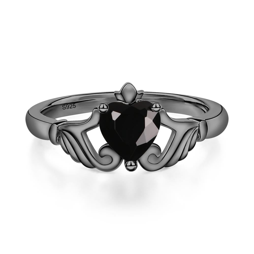 Black Spinel Women's Claddagh Ring - LUO Jewelry #metal_black finish sterling silver