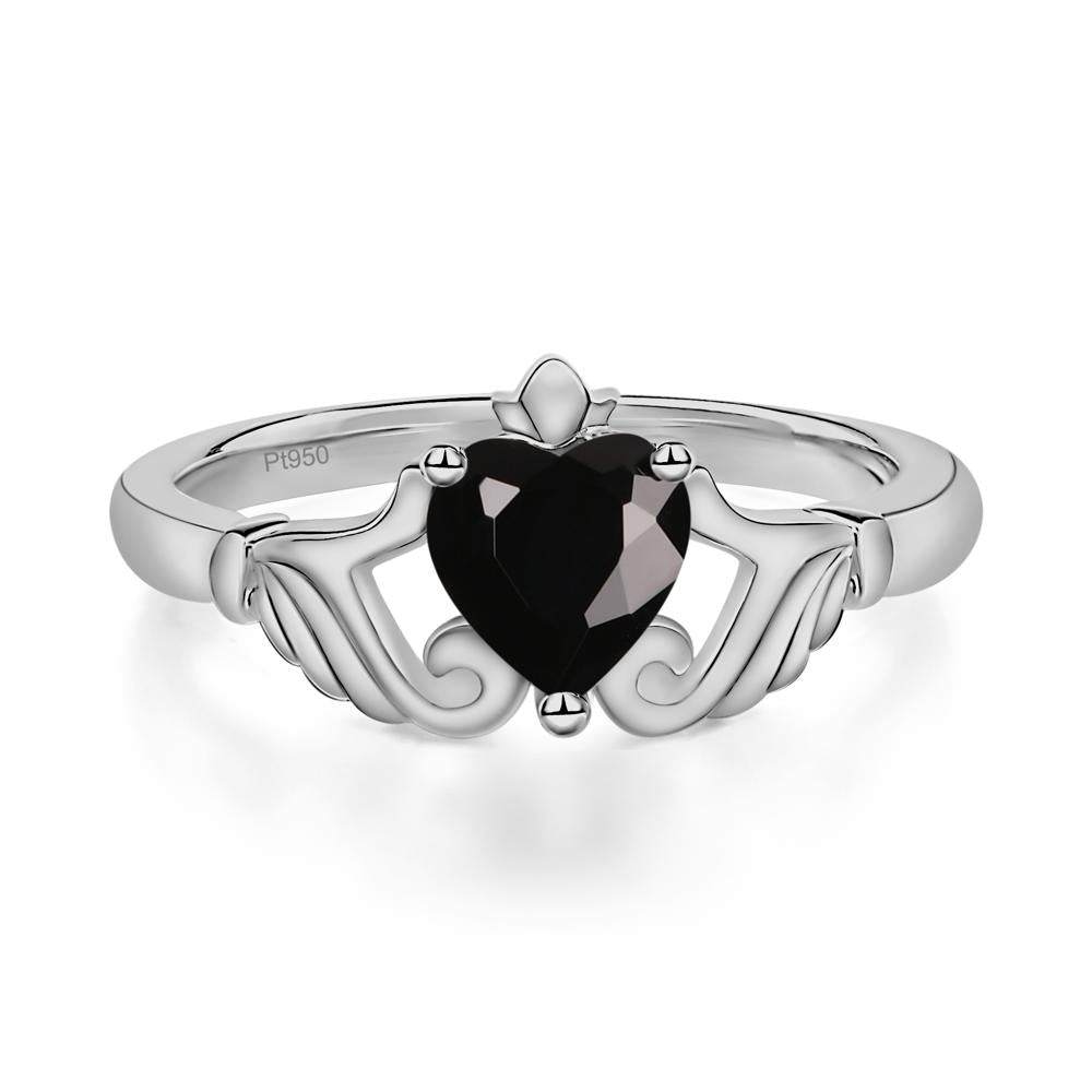 Black Spinel Women's Claddagh Ring - LUO Jewelry #metal_platinum