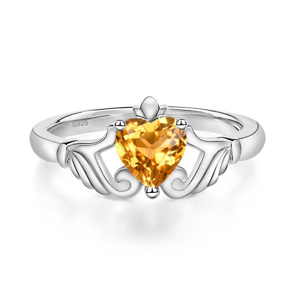 Heart Shaped Citrine Claddagh Ring - LUO Jewelry #metal_sterling silver