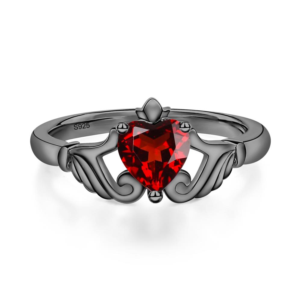 Garnet Claddagh Engagement Ring - LUO Jewelry #metal_black finish sterling silver