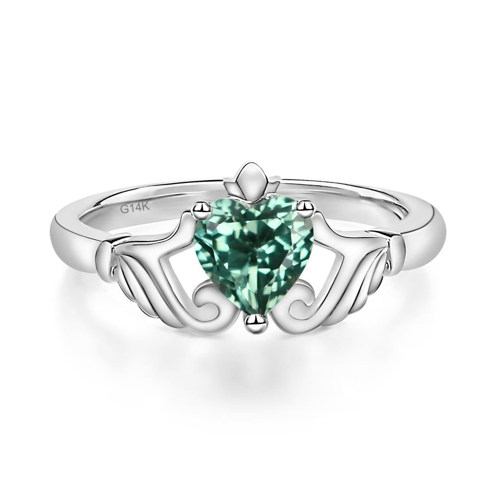 Green Sapphire Women's Claddagh Ring - LUO Jewelry #metal_14k white gold