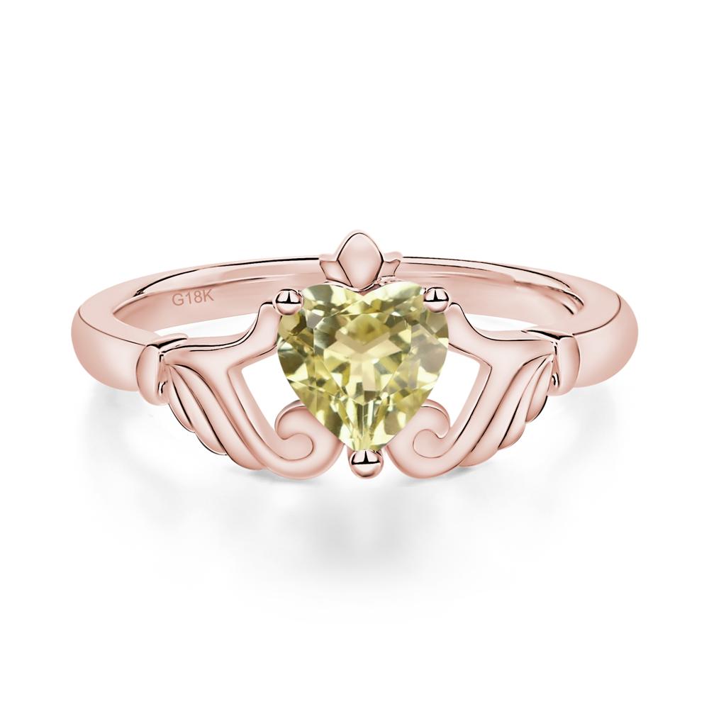 Heart Shaped Lemon Quartz Claddagh Ring - LUO Jewelry #metal_18k rose gold